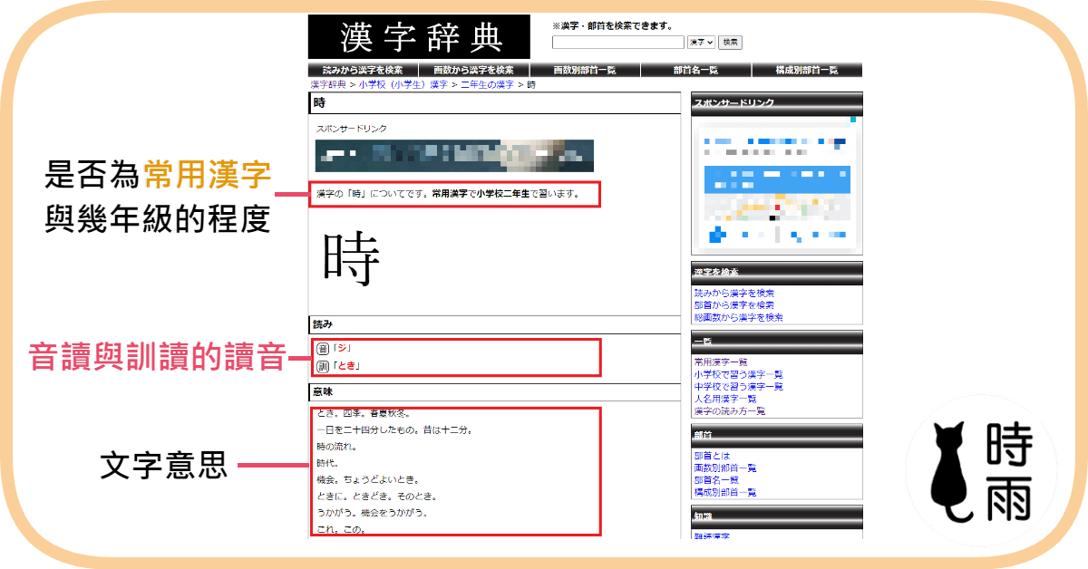 查音讀訓讀的工具：漢字辞典